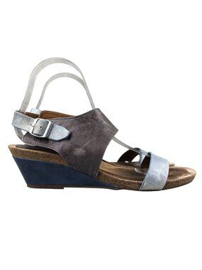 Sofft Women's Size 8.5M Vanita Brown Blue Leather Open Toe Wedge Heel Sandals